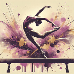 Gymnast performing on balance beam with graceful movements and artistic flair

