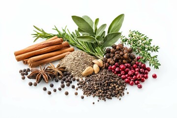 Fototapeta premium A Photo herbs and spices with isolated white background