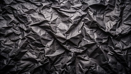 Crinkled black paper with dramatic lighting, ideal for backgrounds and textures