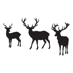 deer silhouette, wild deer silhouettes in flat style isolated on white background. Vector illustration