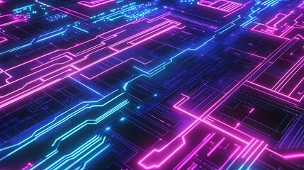 Obraz premium Abstract Futuristic Circuit Board with Neon Lights