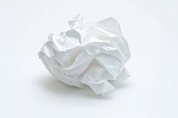 Crumpled Paper Ball: A detailed shot of a crumpled ball of white paper, with creases and folds emphasized against the smoothness of the white background
