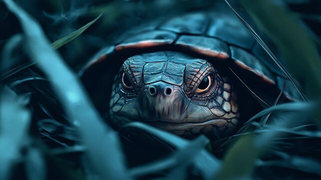 Turtle in a ninja costume crawling through a haunted garden, ninja turtle, creative Halloween animal, watercolor style