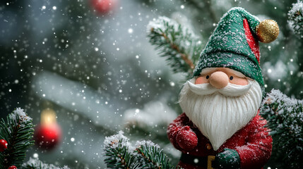 cute Santa Claus gnome merry christmas and happy new year background