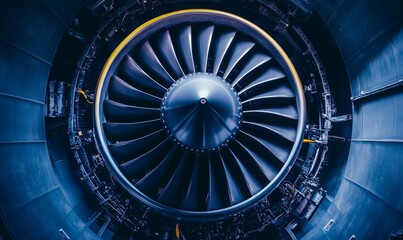 Obraz premium Close-up View of a Jet Engine Turbine During Maintenance at an Aircraft Service Facility