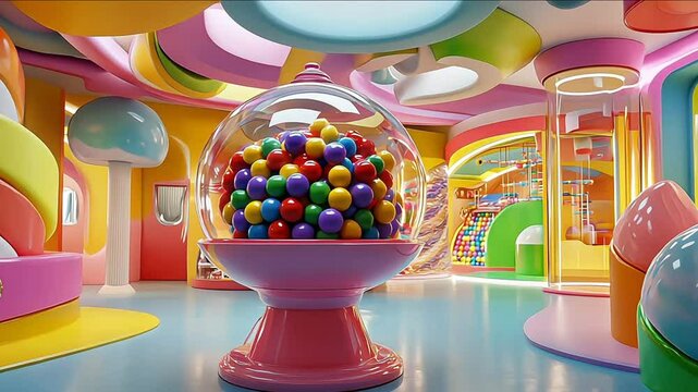 Fantastic magical candy factory with multicolored treats