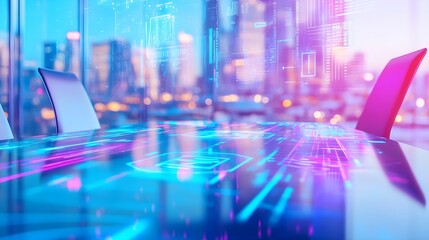 Obraz premium Futuristic Meeting Table with Neon Lights