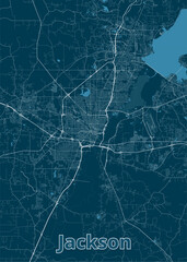 Jackson, Mississippi, USA artistic blueprint map poster