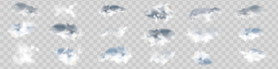 Set Transparent special effect stands out with fog or smoke. White cloud vector.
