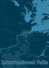 International Falls, Minnesota, USA artistic blueprint map poster