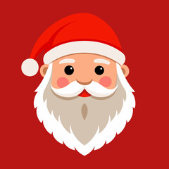 Santa Clauss face with a beard and hat on a red background