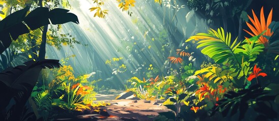 Fototapeta premium Vibrant natural landscape featuring sunlight and greenery