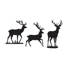 deer silhouette, wild deer silhouettes in flat style isolated on white background. Vector illustration