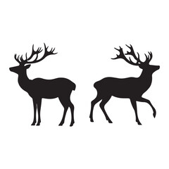 deer silhouette, wild deer silhouettes in flat style isolated on white background. Vector illustration