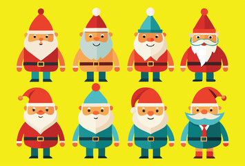 Fototapeta premium Set of Cute Cartoon Santa Claus Characters in Different Outfits Vector Illustration