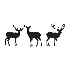 deer silhouette, wild deer silhouettes in flat style isolated on white background. Vector illustration