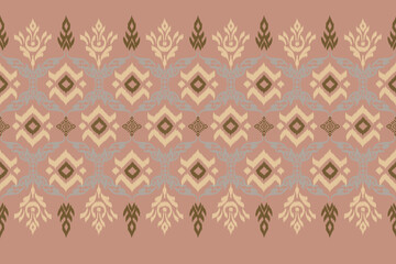 Ikat seamless pattern, geometric design, motif ethnic handmade, Ikat ethnic tribal, boho colors seamless wallpaper. Ethnic Ikat abstract background art, greeting cards, printing products.