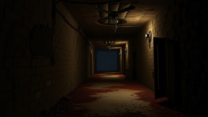 Fototapeta premium alone in the backrooms liminal space 3d render