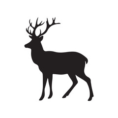 deer silhouette, wild deer silhouettes in flat style isolated on white background. Vector illustration