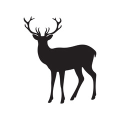 deer silhouette, wild deer silhouettes in flat style isolated on white background. Vector illustration