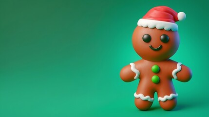Fototapeta premium 3D Festive Gingerbread Man Cookie on Vibrant green Background – Perfect for Holiday Celebrations