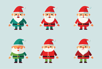 Fototapeta premium Set of Cute Cartoon Santa Claus Characters in Different Outfits Vector Illustration