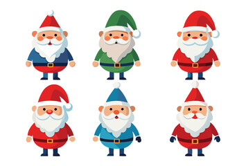 Fototapeta premium Set of Cute Cartoon Santa Claus Characters in Different Outfits Vector Illustration