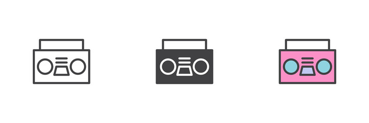 Radio, cassette player different style icon set