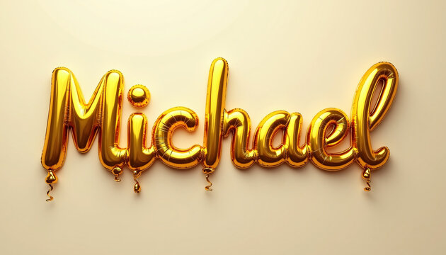 MICHAEL Golden 3D Balloon Letters on Solid Background - Powered by Adobe