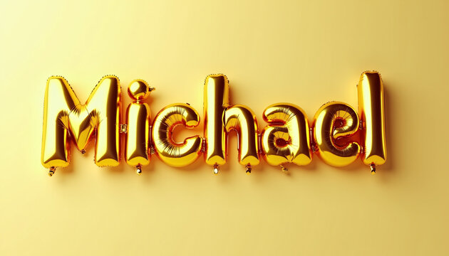 MICHAEL Golden 3D Balloon Letters on Solid Background