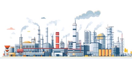 Obraz premium Industrial Complex with Smoke Stacks and Storage Tanks