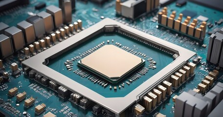Obraz premium Powerful Computer Processor on Circuit Board