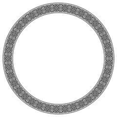 Vector black monochrome round Kazakh national ornament. Ethnic pattern of the peoples of the Great Steppe. Ancient Turkic ornaments. For sandblaster, embroidery