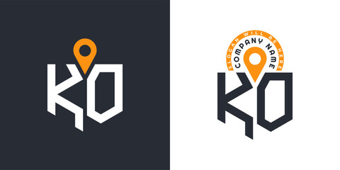 KO Location Logo Bundle. Letter KO Logo Dual Vector Icons for Recruitment and Navigation