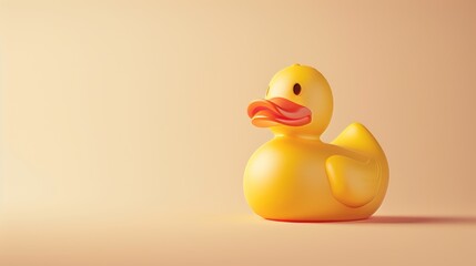 A Bright Yellow Rubber Duck With a Smile Against a Soft Peach Background During Daylight