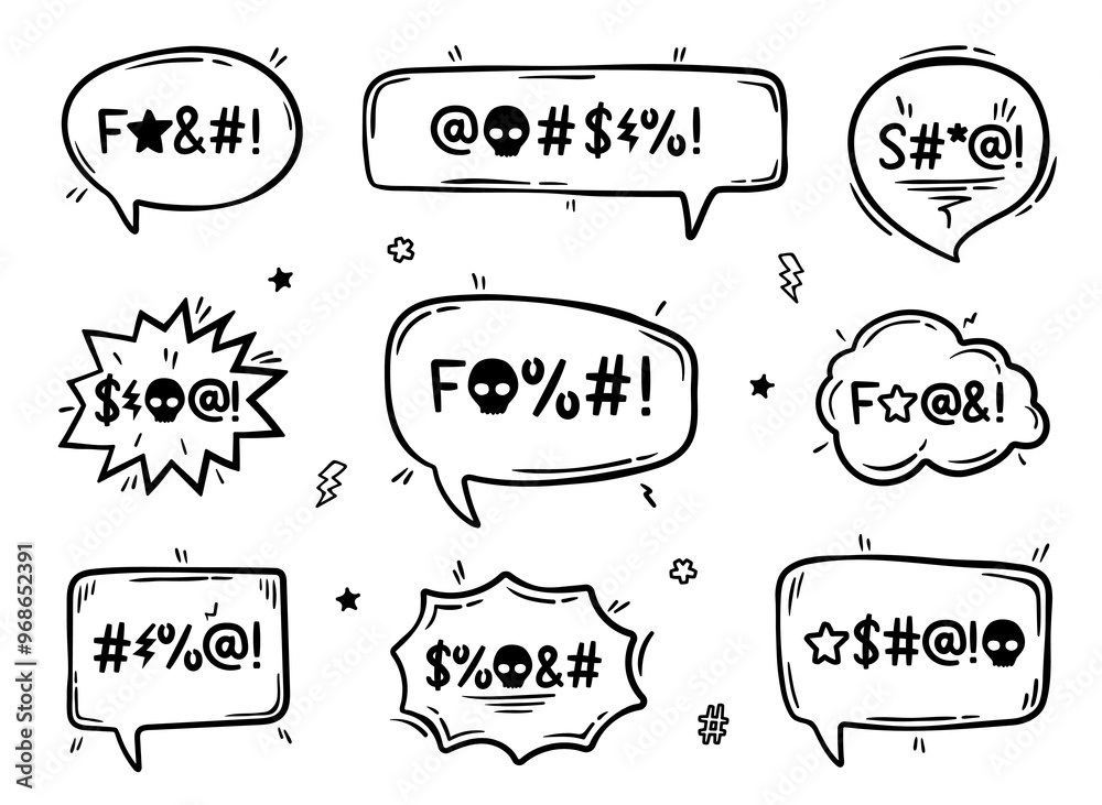 Aufkleber hate angry talk, comic swear speech bubbles. aggressive expletive curse. vector set of clouds with e