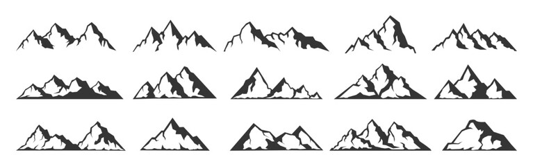set of illustration black silhouette mountain icon design collection.mountain element set