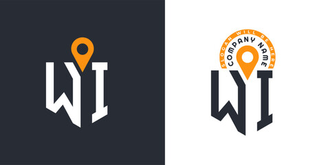 WI Location Logo Bundle. Letter WI Logo Dual Vector Icons for Recruitment and Navigation