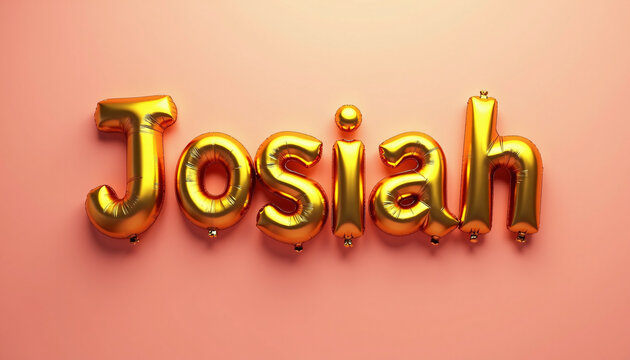 JOSIAH Golden 3D Balloon Letters on Solid Background