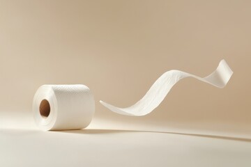 Artistic rendering of a roll of toilet paper being unraveled on a soft, neutral background