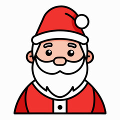 An illustrated cartoon drawing of Santa Claus with a white beard and red hat
