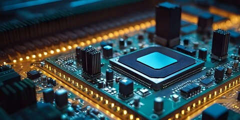 Fototapeta premium Powerful Computer Processor on Circuit Board