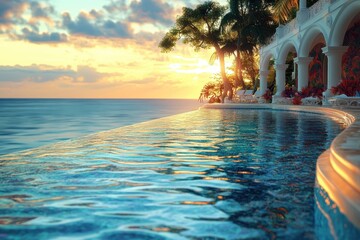 Serene Quilling Paper Filigree Infinity Pool Overlooking Ocean - Relaxation at Luxury Resort