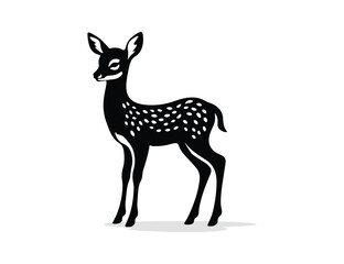 Baby Reindeer Silhouette Elegant Black and White Vector Illustration of a Stag with Antlers Cartoon Deer Drawing for Christmas and Wildlife Designs, Minimalist Doodle Art Icon for Logo and Decoration