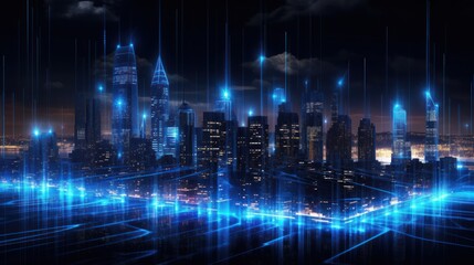 Fototapeta premium Futuristic Cityscape with Glowing Blue Lines