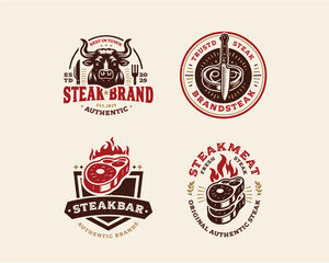 Obraz premium set vintage grill meat steak shop logo template for business company