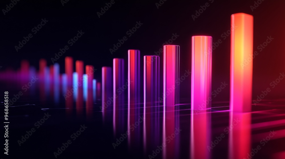Fototapete a sleek 3d bar graph with glossy columns of different heights, set against a dark background, emphas