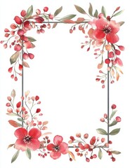 Fototapeta premium Watercolor floral frame with white copy space in the center for text