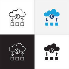 Business data cloud storage set. Icon related to network, data, cloud, storage, network, access, administrator, security, authentication, server. Vector illustration in thin line flat design