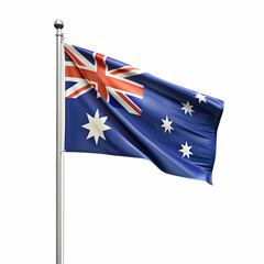 Australian flag with pole on white background